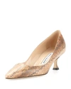 Manolo Blahnik Twixpla Snakeskin Low-heel Pump In Beige/brn