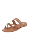 Manolo Blahnik Susa Crisscross Metallic Leather Flat Sandals In Medium Brown