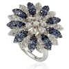 Suzy Levian Sapphire And Diamond In Sterling Silver And 18k Gold Logo Ring In Blue