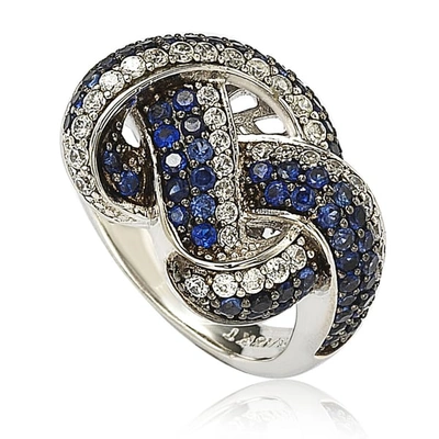 Suzy Levian Sapphire And Diamond In Sterling Silver And 18k Gold Love Knot Ring In Blue