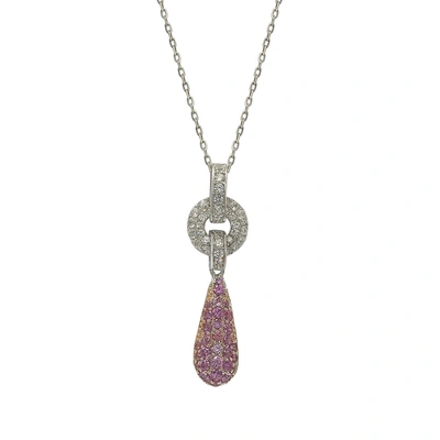 Suzy Levian Sterling Silver Pink Sapphire And Diamond Accent Pave Tear Drop Pendant