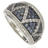 SUZY LEVIAN STERLING SILVER AND 18K GOLD SAPPHIRE AND DIAMOND PAVE ZIG ZAG RING