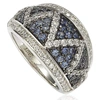 Suzy Levian Sterling Silver And 18k Gold Sapphire And Diamond Pave Zig Zag Ring In Blue