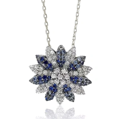 Suzy Levian Silver 1.00 Ct. Tw. Sapphire Necklace In Blue