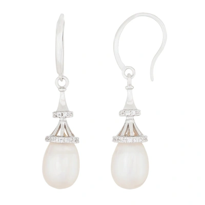 Splendid Pearls Dangling Shepherd Hook 7.5-8mm Pearl Earrings. In White