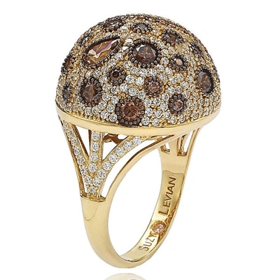 Suzy Levian Golden Sterling Silver Brown Cubic Zirconia Ring
