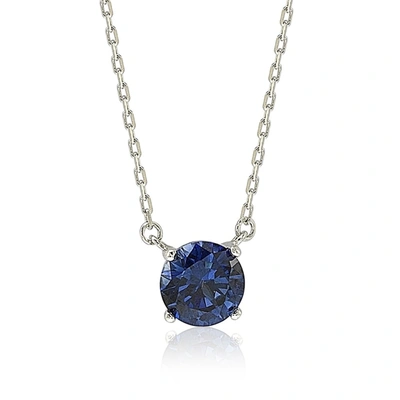 Suzy Levian Silver Sapphire Solitaire Necklace In Blue