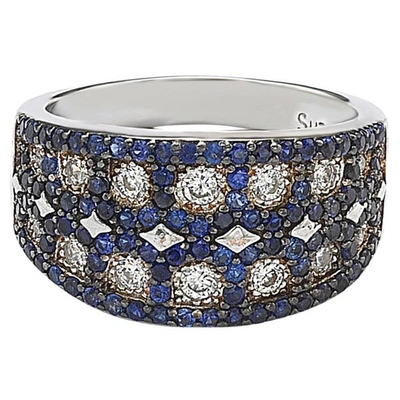 Suzy Levian Sterling Silver Created Blue Sapphire Mosaic Ring