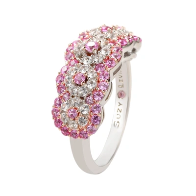 Suzy Levian Sterling Silver 2.8ct Tgw Pink Sapphire And .02ct Diamond Anniversary Band