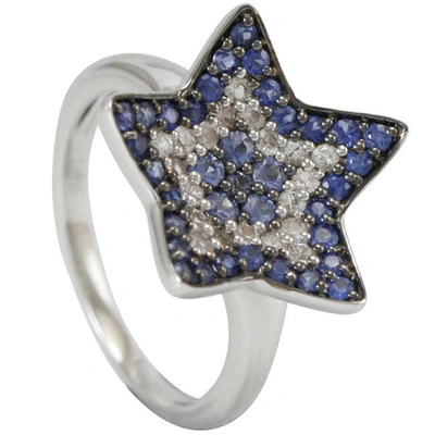 Suzy Levian 1ct Sapphire And Diamond In Sterling Silver And 18k Gold Star Ring In Blue