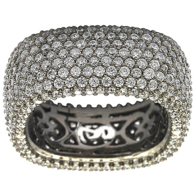 Suzy Levian Blackened Sterling Silver Cubic Zirconia Square Micro Pave Eternity Ring In White