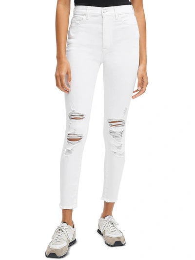 7 For All Mankind Womens Denim Knit Skinny Jeans In White