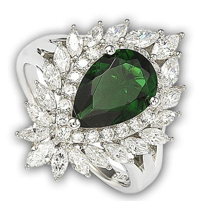 Suzy Levian Sterling Silver And 18k Gold Simulated Emerald Ring In Green