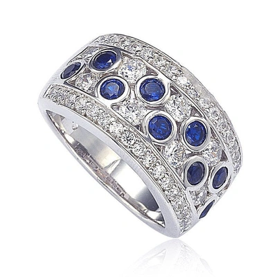 Suzy Levian Sapphire And Diamond In Sterling Silver And 18k Gold Ring In Blue