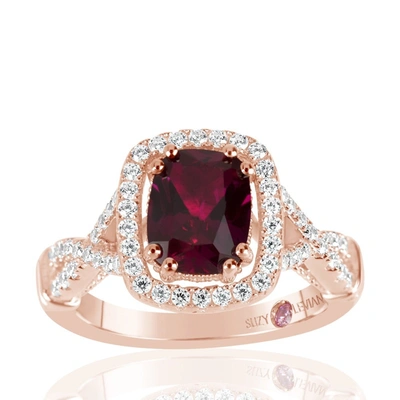 Suzy Levian Rose Sterling Silver Created Ruby And White Cubic Zirconia Engagement Ring In Red