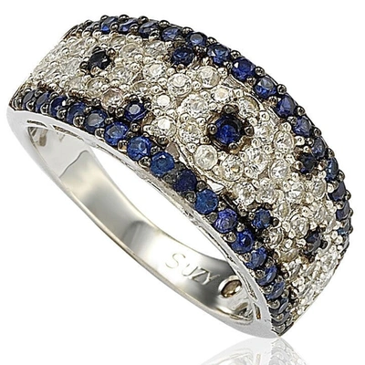 Suzy Levian 2.28ct Sapphire And Diamond Accent In Sterling Silver Abstract Ring In Blue