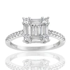 Suzy Levian Sterling Silver Bagguette And Round Cut Cluster Cubic Zirconia Bridal Engagement Ring In White