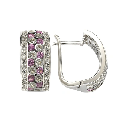 Suzy Levian Sterling Silver Pink Sapphire And Diamond Accent Earrings