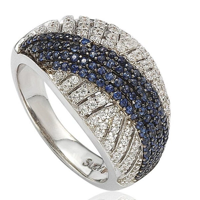 Suzy Levian Sterling Silver Created Blue Sapphire Pave Crossover Ring
