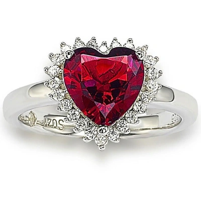 Suzy Levian Valentine's Day Sterling Silver Cubic Zirconia Engagement Ring In Red
