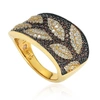 Suzy Levian Brown And White Cubic Zirconia Sterling Silver Leaf Ring