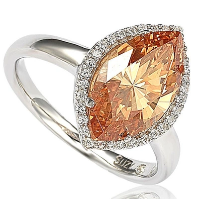 Suzy Levian Sterling Silver Marquise-cut Cubic Zirconia Halo Ring In Orange