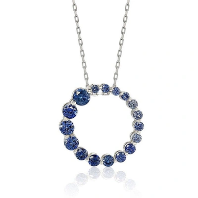 Suzy Levian Silver Blue Sapphire Circle Necklace