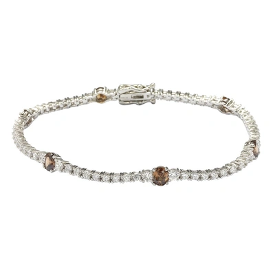 Suzy Levian Sterling Silver Brown And White Cubic Zirconia Tennis Bracelet