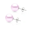 Suzy Levian 14k White Gold Round Purple Freshwater Pearl Stud Earrings - 8 Mm In Pink