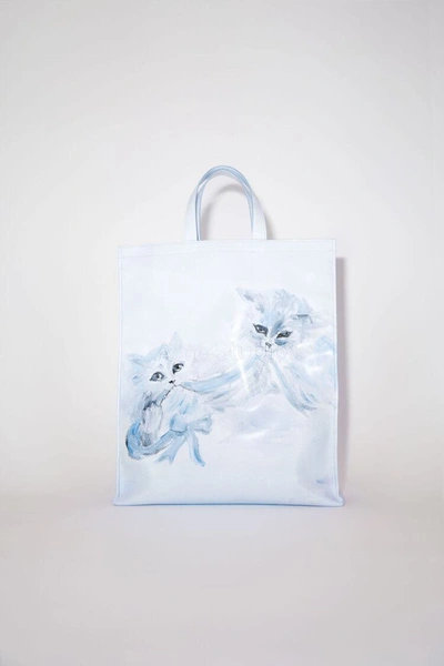 Acne Studios Logo Shopper Ns Kilimnik Cat Print Bags In Ahx White/grey