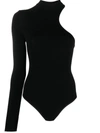 Alaïa Black Asymmetric Second Skin Bodysuit In Black