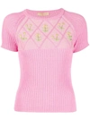 Cormio Floral Embroidery-detail Knit Top In Pink