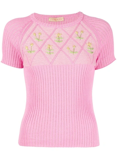 Cormio Diamond Cotton Blend Knit Lurex Sweater In Pink