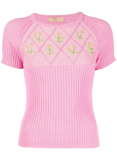 Cormio Floral Embroidery-detail Knit Top In Pink