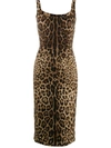 Dolce & Gabbana Short Leopard-print Charmeuse Dress In Brown