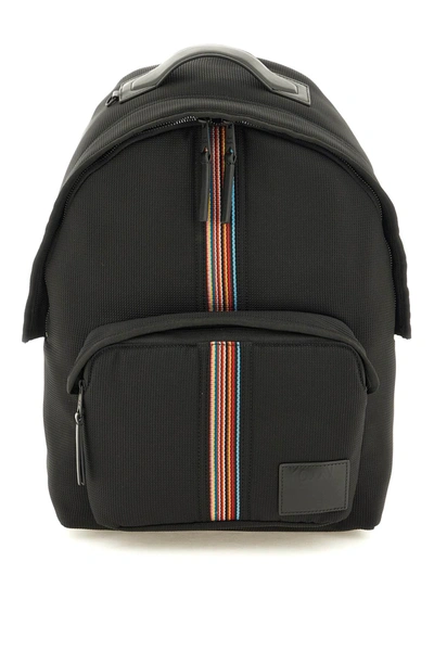Paul Smith Signature Stripe Leather-trim Backpack In Black,multicolor