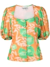 Ganni Floral-print Crepe Blouse In Orange