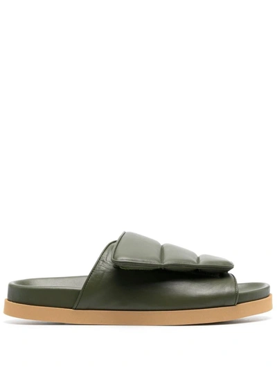 Gia Borghini Open-toe Padded Slides In Green