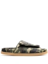 Gia Borghini Camouflage-print Padded Slides In Brown
