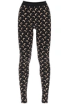 Marine Serre Black Leggings With Branded Waistband And All-over Moonogram Print In Recycled Stretch Fabric Woman