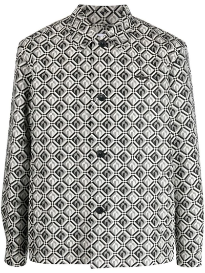 Marine Serre Jacquard Diamond-pattern Long-sleeve Shirt In Black