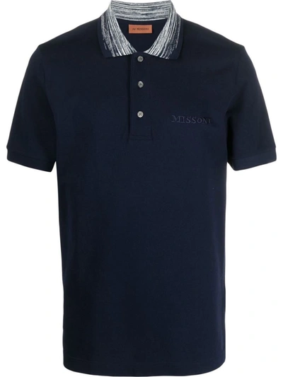 Missoni Zig-zag Collar Polo Shirt In Navy