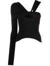 Nensi Dojaka One Shoulder Asymmetrical Draped Top In Black