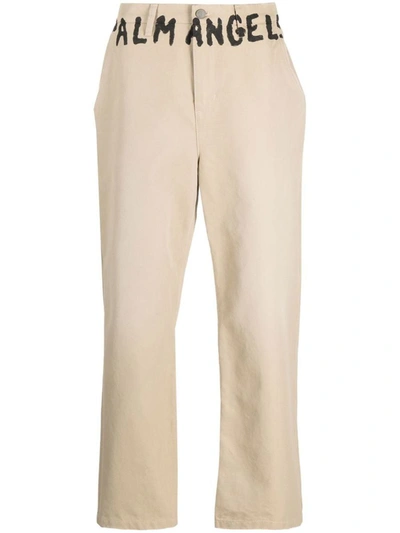 Palm Angels Logo-print Chino Trousers In Beige