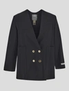 Patou Double-breasted Wool-blend Twill Blazer In Black