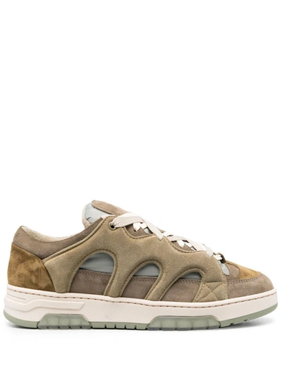 Paura Panelled Lace-up Sneakers In Beige