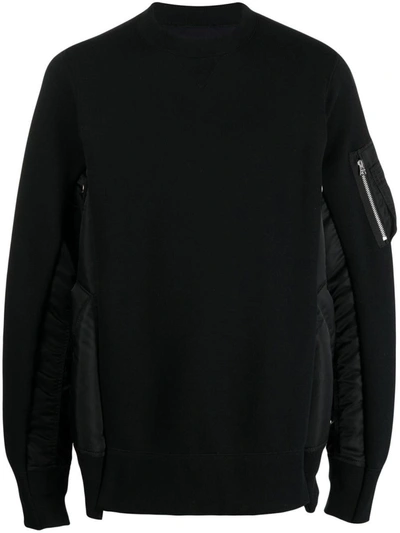Sacai Sponge Panelled Twill Sweatshirt In Black