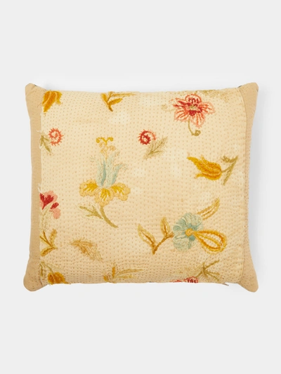By Walid 19th Century Woolen Floral Embroidered Cushion
