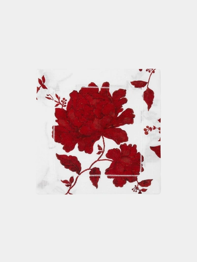 Emilia Wickstead Floral Linen Cocktail Napkins (set Of 4) In Red