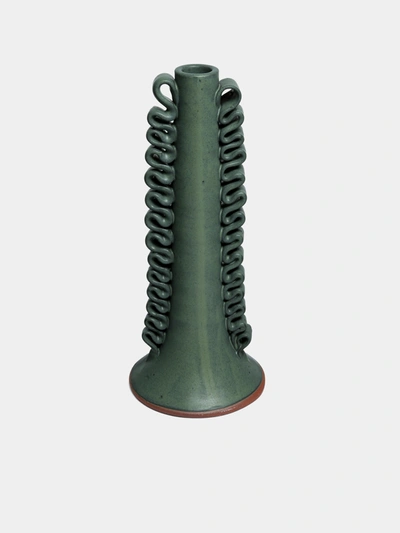 Perla Valtierra Ribete Large Candleholder In Green